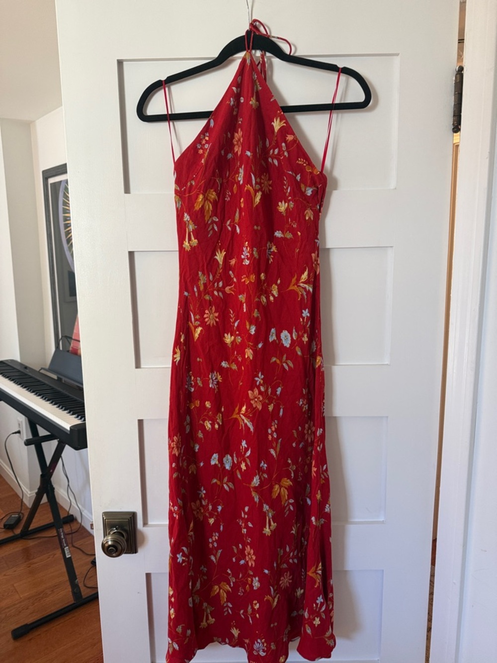 Reformation Red Floral Halter-Neck Maxi Dress
